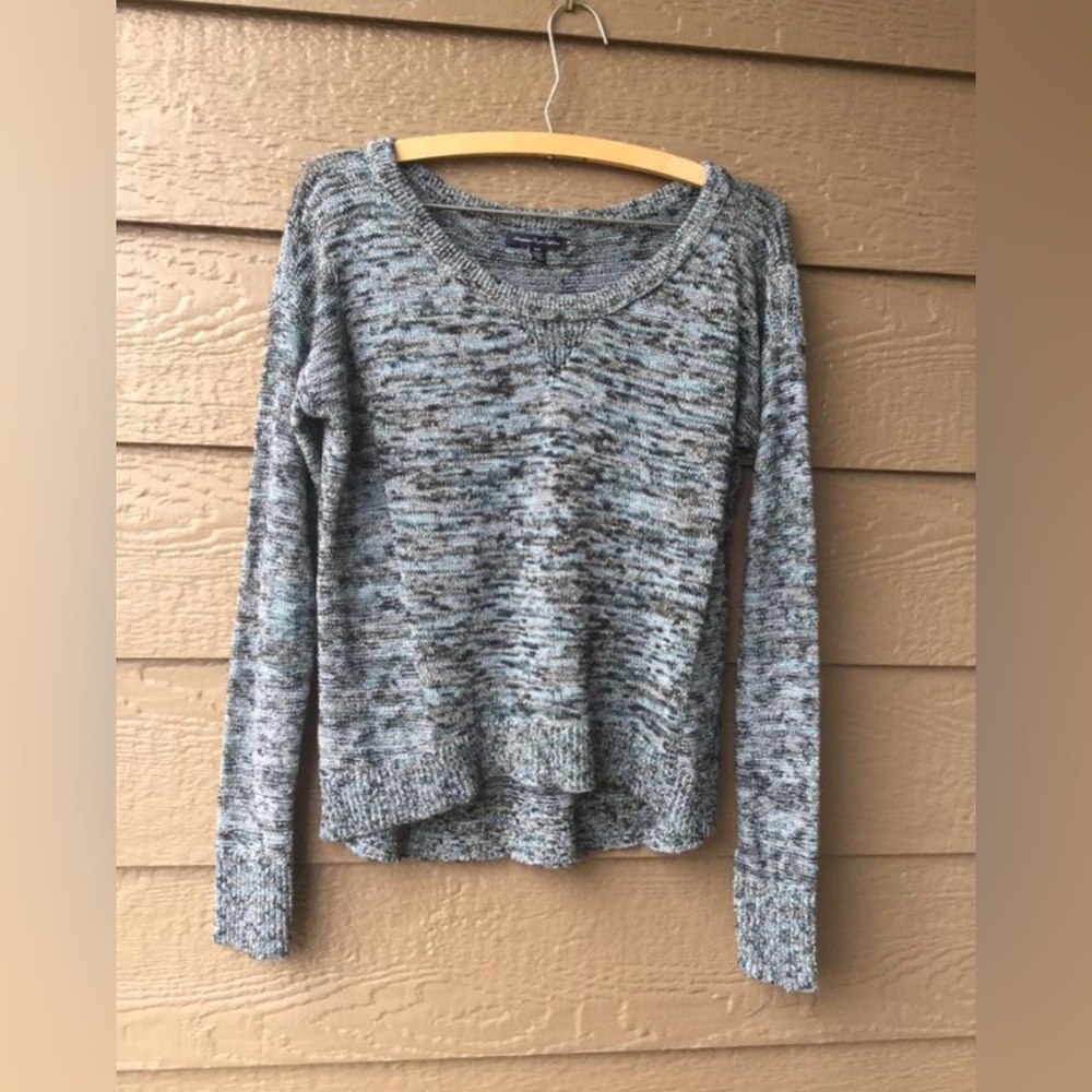 American Eagle Womens Size M Sleeve Round Neck Knit Top Glitter Style